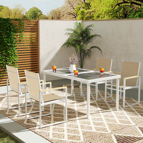 Rootz 5-Part Eating Set - Outdoor Table - Weather-Resistant Terrace Furniture - Hardened Glass Surface - 150cm x 87cm x 72cm