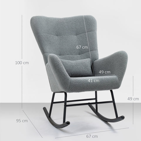 Rootz Rocking Chair - Fluffy Lounge Chair - Non-Slip Recliner - Luxurious Comfort - 67cm x 95cm x 100cm - Grey