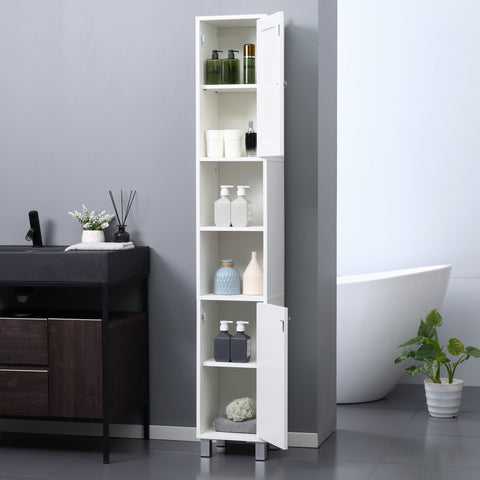 Rootz Tall Bathroom Cabinet - Storage Unit - Adjustable Shelves - Space-Saving - 30 x 28 x 180 cm - White Finish