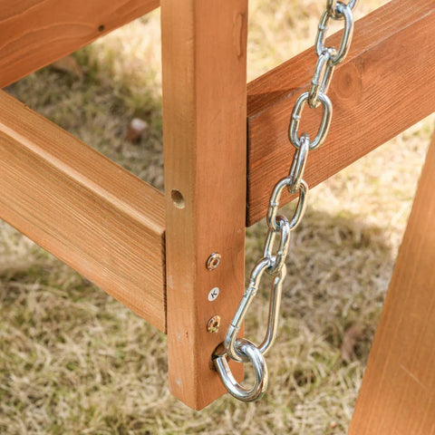 Rootz Hollywood Swing - Real Wood Garden Swing - Swing Bench - Reclining Function - Made Of Fir Wood - For 3 People - Natural + Brown - 235L x 130W x 180H cm