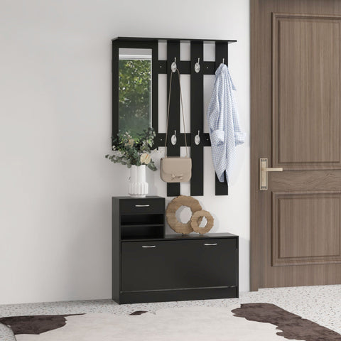 Rootz 3-in-1 Entrance Set - Wardrobe - Coat Rack - Shoe Cabinet - Space-Saving Design - 90cm x 24cm x 75cm