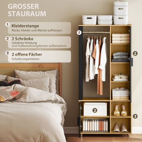 Rootz Wardrobe with Mirror - Closet - Storage Unit - Full-Body Mirror - 80B x 30T x 175H cm, Black & Brown