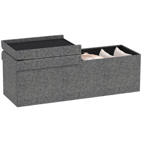 Rootz Footstool Storage Ottoman - Foldable Bench - Seat Chest - Soft Padding - 110cm x 38cm x 38cm - Dual 61L Compartments - Grey