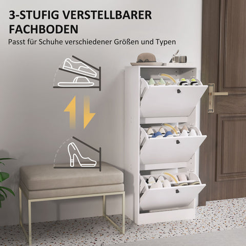 Rootz Shoe Cabinet - Shoe Shelf - Footwear Organizer - Space-Saving - White Chipboard - 47cm x 28cm x 115cm