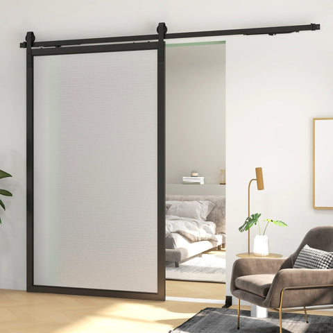 Rootz Sliding Door Hardware Kit - Barn Door System - Carbon Steel - Space Saving - Modern Style - 244cm x 0.5cm x 4cm