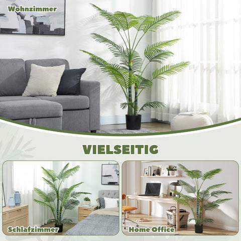 Rootz Artificial Palm with 16 Leaves - Faux Plant - UV-Resistant Greenery - Perfect Indoor/Outdoor - 175cm with Pot Ø20 x 17cm