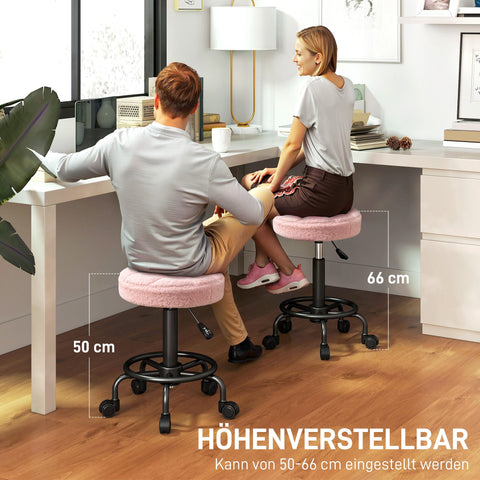 Rootz Height-Adjustable Pink Roll Stool - Rotating Stool - Work Chair - 360° Rotatable Base - Luxurious Comfort - Ø50 x 50-66 cm