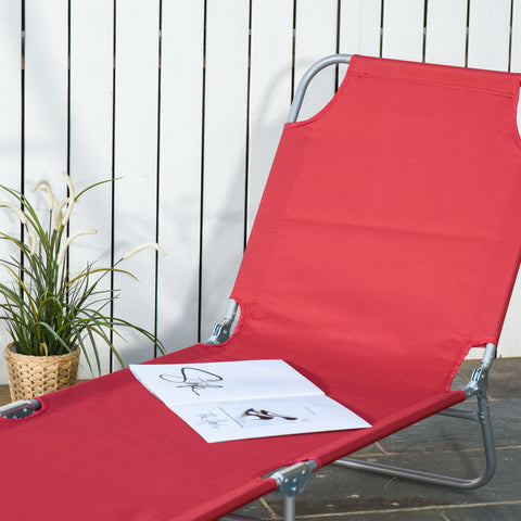 Rootz Sun Lounger - Foldable Recliner - Garden Chaise - Adjustable Comfort - 180cm x 55cm x 24cm - Red