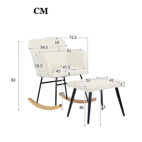 Rootz Elegant White Rocking Chair Set - Glider Chair - Lounge Chair - Ultimate Comfort - 61L x 72.5W x 82H cm - Footstool 52L x 41W x 40H cm
