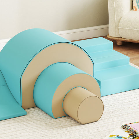 Rootz 5-Part Soft Module Set for Babies & Toddlers - Play Mats - Foam Blocks - Enhances Motor Skills - 181cm x 39cm x 44cm - Brown & Blue