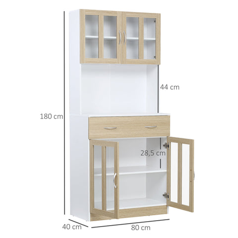 Rootz Tall Kitchen Buffet Cabinet - Dining Room Storage - Glass Door Cupboard - Ample Storage - 80 x 40 x 180 cm