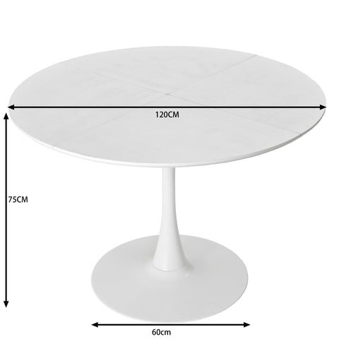 Rootz Modern Round Dining Table - White Masonation Table - Metal Frame Dining Tables - Durable & Stylish - 120cm x 120cm x 75cm