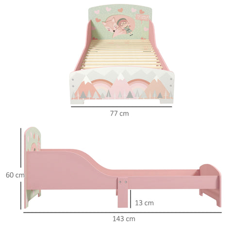 Rootz Pink Toddler Cot - Children's Bed - Kids Sleeping Bed - Safety Barriers - 143cm x 77cm x 60cm