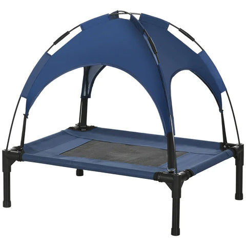 Rootz Pet Bed - Dog Bed - Outdoor Dog Bed with Canopy - Weather Resistant - Blue + Black - 61cm x 46cm x 62cm