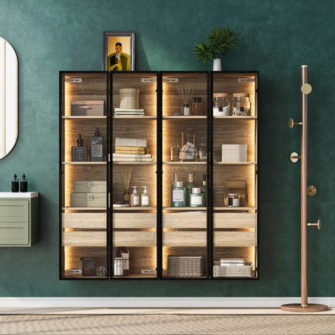 Rootz Bathroom Cabinet Set - Storage Solution - Display Cabinet - LED Lighting - 74cm x 36cm x 155cm