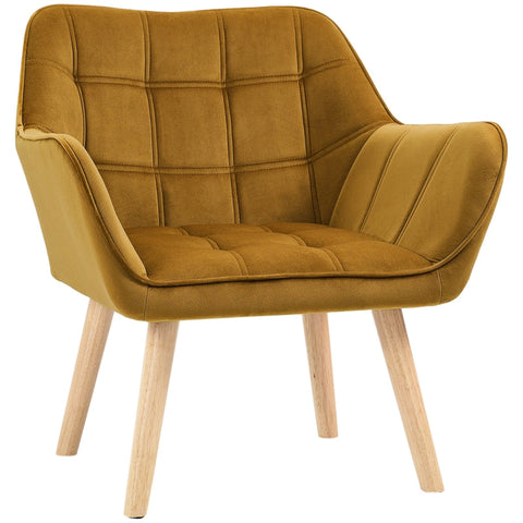 Rootz Velvet Lounge Chair - Scandi Style Accent Chair - Comfortably Padded - Rubberwood Legs - Metal Frame - Yellow - 67cm x 61.5cm x 71cm
