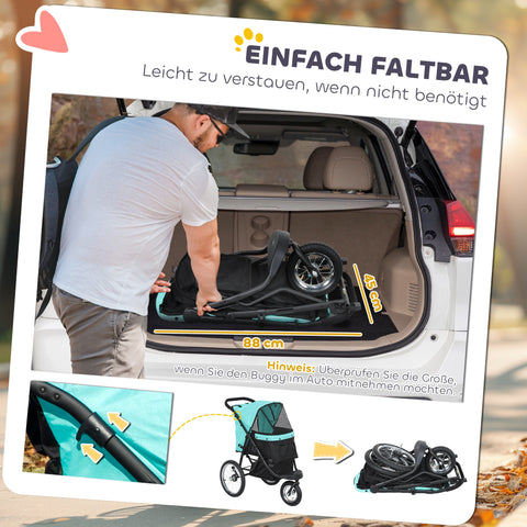 Rootz Dog Buggy - Pet Car - Stroller for Small Dogs and Cats - One-Click Fold - 100cm x 58cm x 100cm - Blue