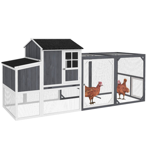 Rootz Chicken Coop with Run - Poultry House - Fir Wood - Secure Nesting Box - 236.5cm x 91cm x 114cm - Ideal for 3-4 Chickens - Grey