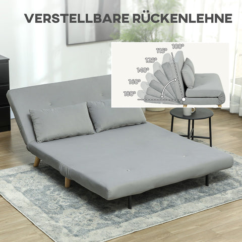 Rootz 2-Seater Sofa - Relax Sofa - Couch with Sleep Function - Velvet Optics, Incl. 2 Pillows, 130 x 78 x 79 cm, Grey