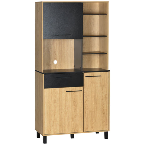 Rootz Kitchen Buffet - Storage Cabinet - Pantry Organizer - Ample Storage - 90x40x180cm - Black/Brown Wood - Modern Design - Ideal Kitchen Space Solution