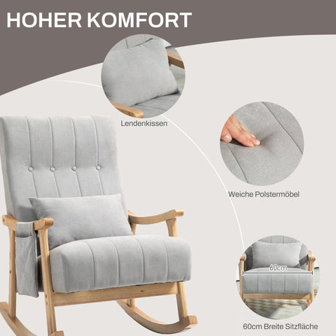Rootz Rocking Chair - Nursing Chair - Swivel Rocker - Heavenly Soft Seat - Wide and Cozy - Beech Wood Frame - Gray - 65cm x 90cm x 98cm.