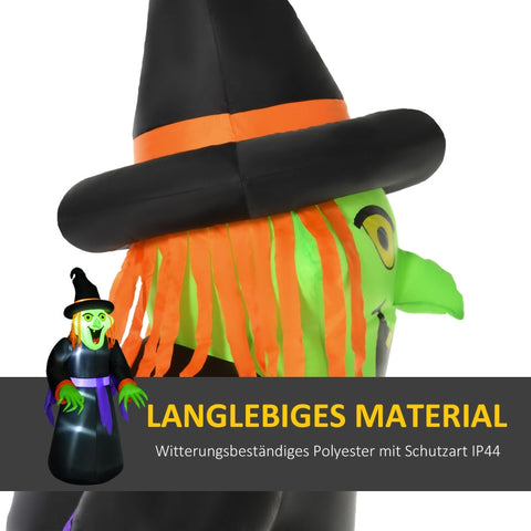 Rootz Inflatable Witch Cauldron Figure - Halloween Air Figure - LED Lighted Decoration - Durable Polyester - Weather-Resistant - 100cm x 100cm x 252cm