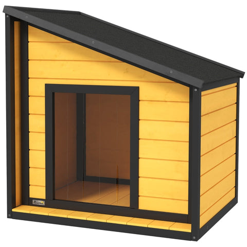 Rootz Wooden Dog House - Pet Shelter - Canine Abode - Hinged Roof - 71cm x 58cm x 53/77cm