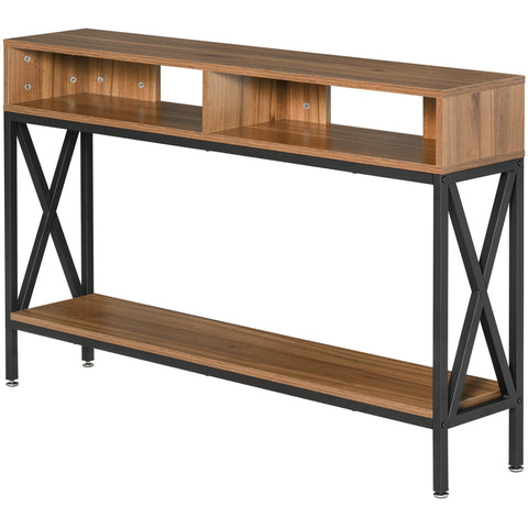 Rootz Console Table - Entryway Table - Industrial Furniture - Sturdy Design - 120cm x 23.5cm x 75cm - Walnut Finish