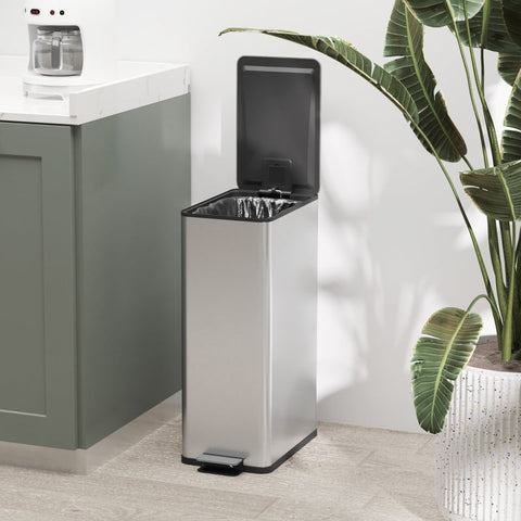 Rootz 20L Trash Can with Lid - Stainless Steel - Fingerprint-Proof - Kitchen Garbage Bin - Odor-Free Closure - 21.5cm x 37.2cm x 57cm