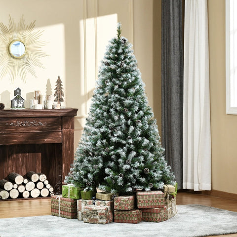 Rootz Snow-Flocked Christmas Tree - Artificial Xmas Tree - Snowy Branches - Decorative Cones - Sturdy Metal Structure - 103cm x 180cm