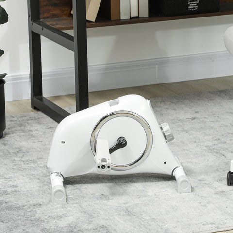 Rootz Mini Home Trainer - Under-the-Desk Foot Pedal - Arm & Leg Exercises - 8 Resistance Levels - Steel, White - 48cm x 43cm x 31cm
