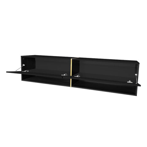 Rootz High-Gloss TV Cabinet - Entertainment Unit - Media Console - Elegant Gold Edge - 172L x 35W x 40H cm