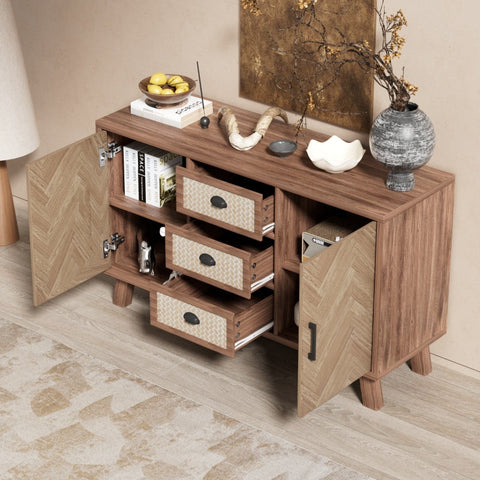 Rootz Stylish Sideboard - Storage Cabinet - Elegant Buffet - Timeless Design - Herringbone Pattern - 120L x 40W x 84H cm