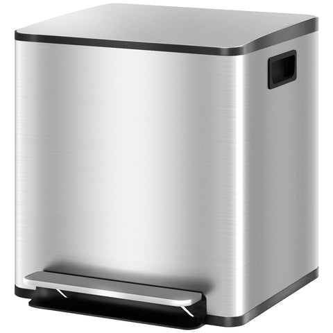 Rootz Kitchen Waste Bucket - Trash Container - Rubbish Bin - Gentle Closure Lid - Stainless Steel - 41.8cm x 36.7cm x 44cm