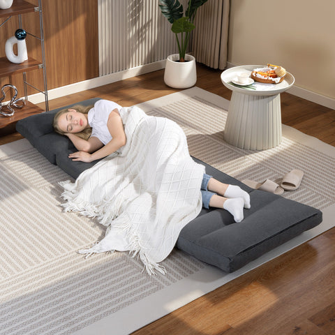 Rootz Bean Bag with Bed Function - Floor Chair - Lounger - Foldable Seat - 6-Position Adjustable Backrest - Comfort & Space Saving - Grey - 70 x 72 x 56 cm