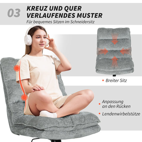 Rootz Armless Upholstered Office Chair - Rotatable Padded Desk Chair - Height Adjustable Seating - Soft Fabric Comfort - 63.5cm x 81cm x 96-102cm