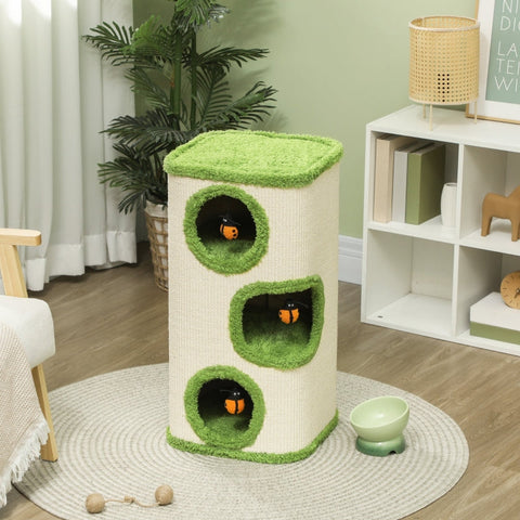 Rootz Scratching Barrel for Cats - Scratching Tower - Cat Retreat - Sisal for Claw Care - 38cm x 38cm x 76cm - Cozy Plush Comfort
