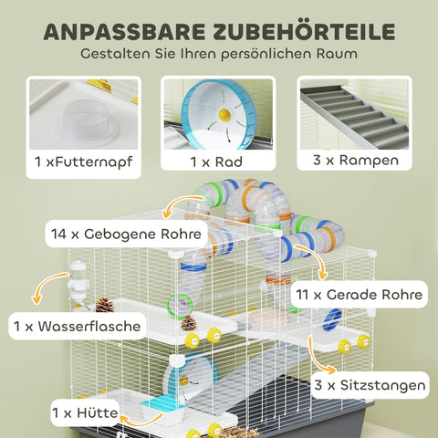 Rootz Zwerghamster Cage - Hamster Habitat - Rodent Enclosure - Encourages Exploration - 78 x 45 x 73 cm - Grey, White