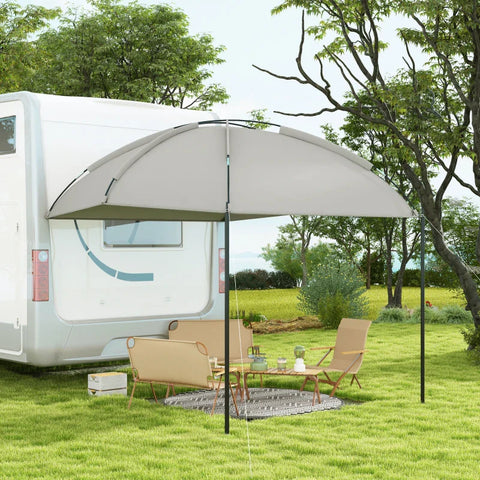 Rootz Car Awning - Rear Tent - Included - Transport Bag - Support Pole - Ground Spikes - Carry Bag - Polyester Taffeta-fiberglass-steel - Light Gray - 290L x 278W x 230-260H cm