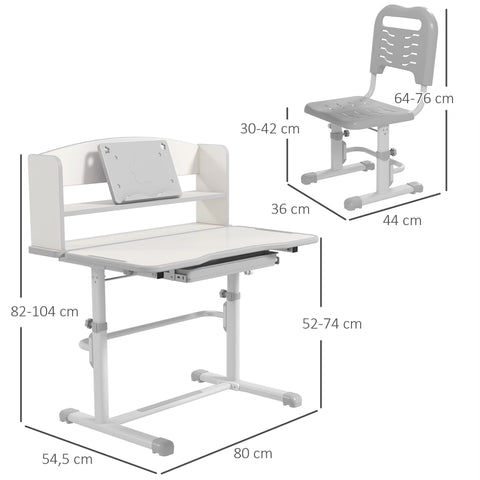 Rootz Children's Desk with Chair - Adjustable Height - Study Desk - Diverse Storage - Ideal for Learning - 80cm x 54.5cm x 82-104cm