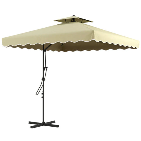 Rootz Parasols Umbrella - Cantilever Umbrella - Decorative Edge - Ventilation Canopy - Offset Design - Umbrella Roof - Metal-polyester - Beige - 2.4x2.4x2.6m