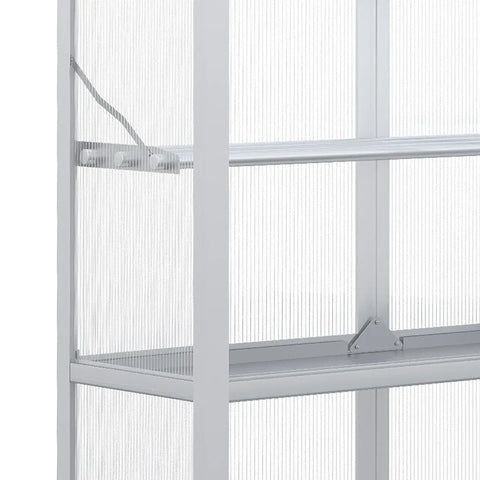 Rootz Greenhouse - Two Sliding Doors - Adjustable Shelves - Translucent - Aluminum Frame - Silver - 100 x 33 x 171 cm