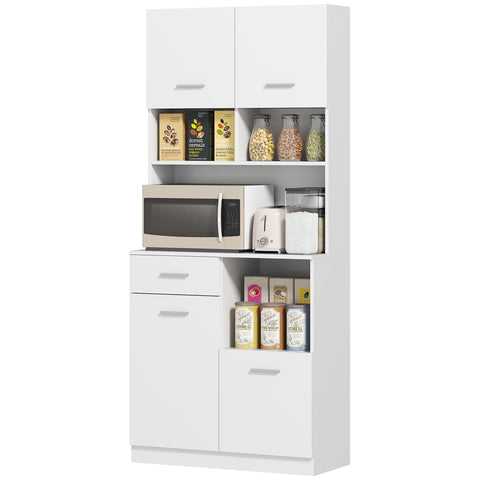 Rootz Kitchen Cabinet - Buffet with Drawer - White Storage Cabinet - Soft-Close Doors - 80 x 35 x 180 cm - Elegant Silver Handles
