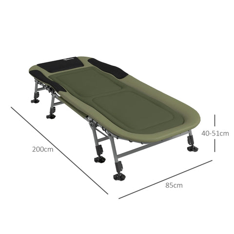 Rootz Camping Lounger - Outdoor Recliner - Portable Bed - Adjustable Backrest - Padded Design - Non-Slip Footrests - 200cm x 85cm x 40-51cm - Steel & 600D Oxford Fabric