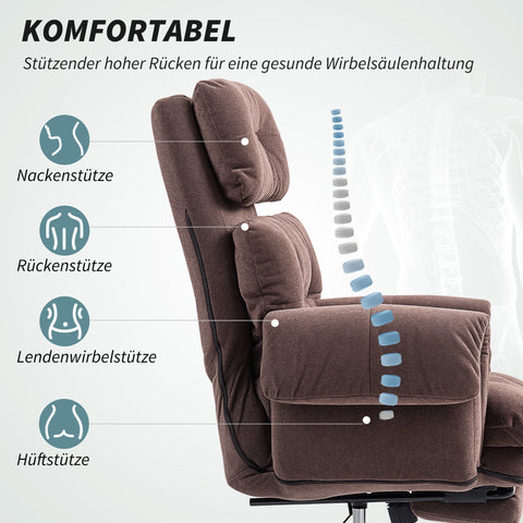 Rootz Office Chair - Rollable Upholstered Chair - Adjustable Armchair - Height Adjustable for Comfort - 80cm x 77cm x 108-116cm - Coffee Brown