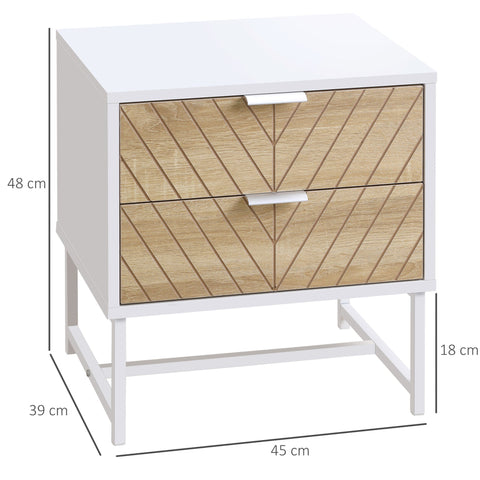 Rootz Bedside Side Table - Nightstand - End Table - With Drawers & Steel Frames - 45 x 39 x 48 cm - Elegant Storage Solution