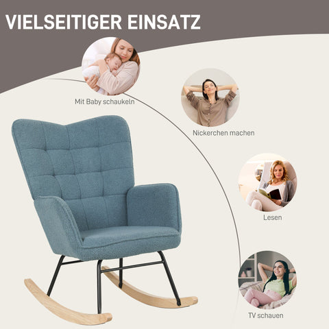 Rootz Rocking Chair - Ergonomic Seat - Cozy Breastfeeding Chair - Relieves Stress - 98t x 71b x 101h cm - Blue