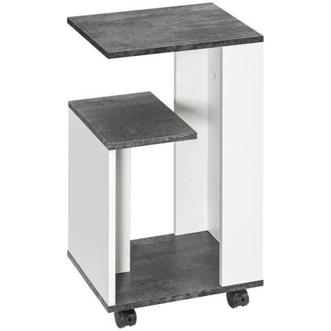 Rootz Nightstands - Bedside Cabinet - 4 Wheels - Modern Design - 3 Shelves - Chipboard - Grey - White - 35 X 29.5 X 65.5 Cm