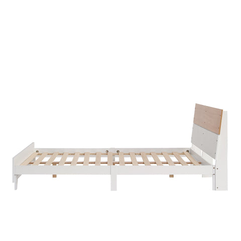 Rootz Double Bed with Headboard - Modern Bed - Sturdy Frame - Optimal Stability - 216.5cm x 172cm x 82cm - White + Natural