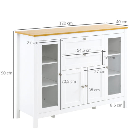 Rootz Buffet Dining Room - Sideboard - Storage Cabinet - Adjustable Shelves - 120cm x 40cm x 90cm - Natural Wood & White Finish